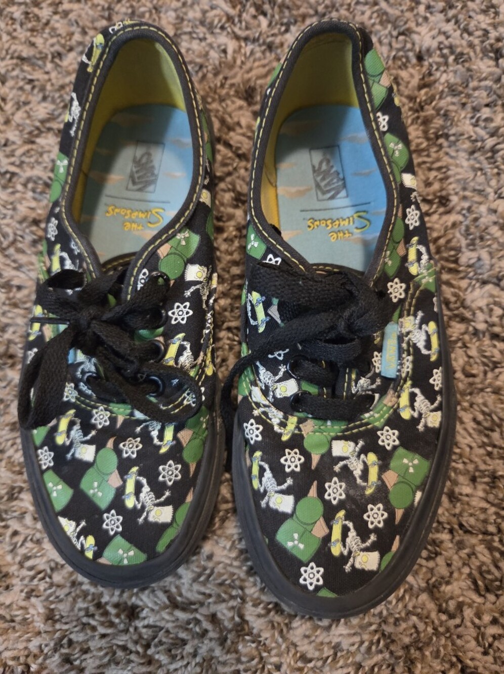 Vans Kids Black Canvas Sneakers with Green & Yellow Simpsons Print